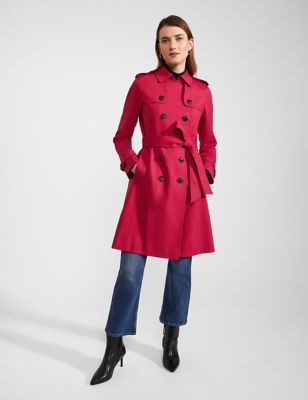 Hobbs Womens Cotton Rich Double Breasted Trench Coat - 6 - Pink, Pink