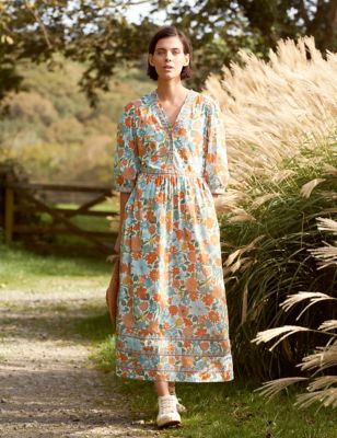 Seasalt Cornwall Women's Pure Cotton Floral Maxi Waisted Dress - 16 - Multi, Multi