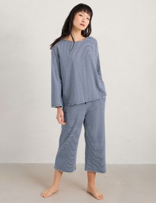 Seasalt Cornwall Womens Cotton Rich Striped Cropped Pyjama Set - 10 - Natural, Natural