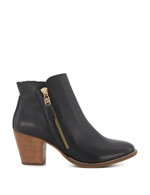 Dune London Womens Wide Fit Leather Block Heel Ankle Boots - 8 - Black, Black,Tan