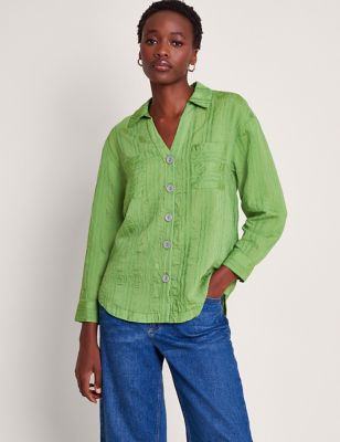 Monsoon Womens Textured Collared Shirt - M - Green, Green