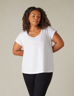 Live Unlimited London Womens Pure Cotton Scoop Neck T-Shirt - 28 - White, White,Black,Navy