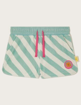 Monsoon Girl's Cotton Rich Striped Shorts (3-13 Yrs) - 11-12 - Green, Green