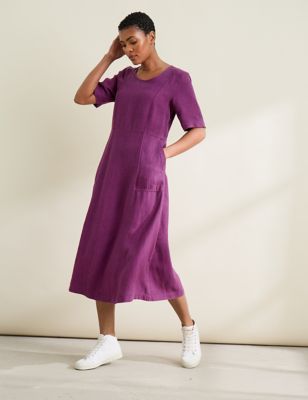 Seasalt Cornwall Womens Pure Linen Midaxi Waisted Dress - 14 - Purple, Purple