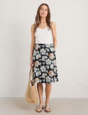 Seasalt Cornwall Womens Organic Cotton Floral A-Line Skirt - 12 - Black Mix, Black Mix