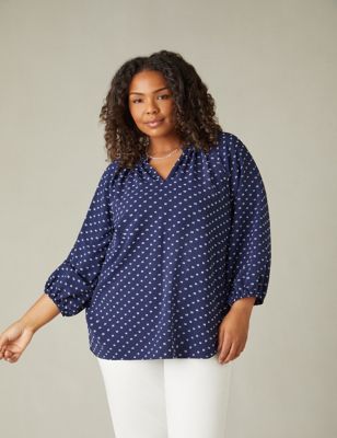 Live Unlimited London Womens Textured V-Neck Blouse - 12 - Navy, Navy