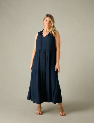 Live Unlimited London Womens Ruffle Detail Maxi Tiered Dress - 24 - Navy, Navy