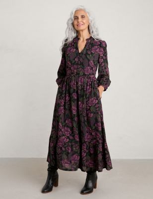 Seasalt Cornwall Womens Cotton Blend Floral V-Neck Midaxi Dress - 8 - Purple, Purple