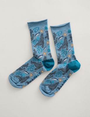 Seasalt Cornwall Womens Seal Ankle High Socks - Blue Mix, Blue Mix