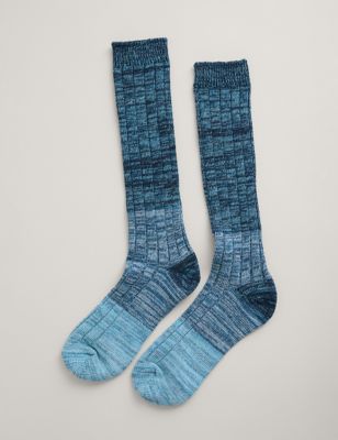 Seasalt Cornwall Womens Cotton Rich Ombre Knee High Socks - Blue, Blue