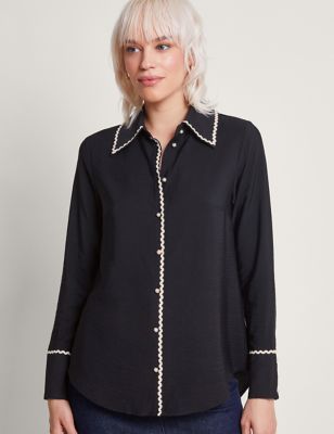 Monsoon Womens Embellished Collared Button Through Shirt - Black, Black