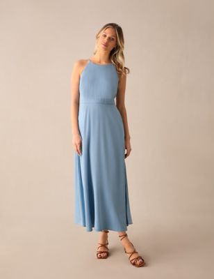 Ro&Zo Womens Pure Lyocell Midi Waisted Dress - 12REG - Blue Denim, Blue Denim