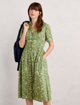 Seasalt Cornwall Womens Organic Cotton Printed Midi Shirt Dress - 10REG - Green Mix, Green Mix