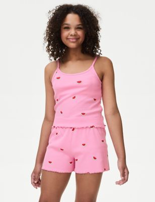 M&S Girls Cotton Rich Watermelon Pyjamas (6-16 Yrs) - 6-7 Y - Pink Mix, Pink Mix