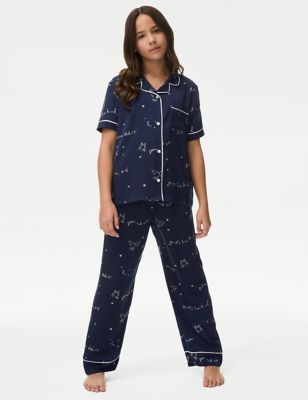 M&S Girls Satin Slogan Pyjamas (6-16 Yrs) - 10-11 - Navy, Navy
