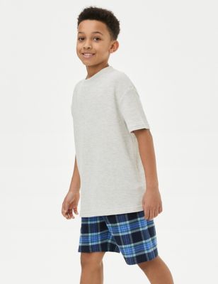 M&S Boys Cotton Blend Checked Pyjamas (6-16 Yrs) - 11-12 - Blue, Blue