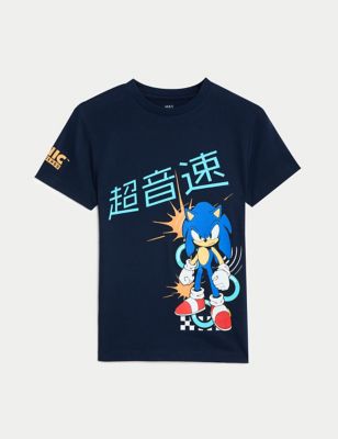 M&S Pure Cotton Sonic the Hedgehog T-Shirt (6-16 Yrs) - 12-13 - Navy, Navy