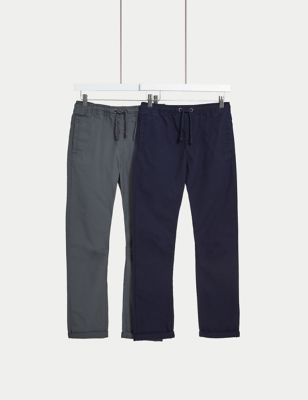 M&S Boys 2pk Pure Cotton Ripstop Trousers (6-16 Yrs)