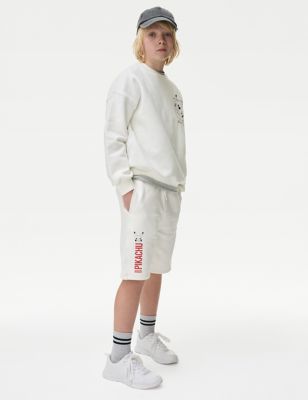M&S Boys Cotton Rich Pokemontm Shorts (6-16 Yrs) - 7-8 Y - White, White