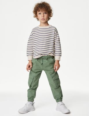 M&S Boys Pure Cotton Cargo Trousers (2-8 Yrs) - 2-3 Y - Blue, Blue,Brown