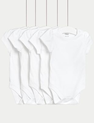 M&S 5pk Pure Cotton Bodysuits (0-36 Mths) - TINY - White, White