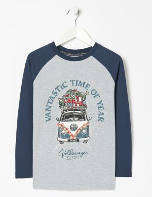 Fatface Boys Pure Cotton VW Van Print T-Shirt (3-13 Yrs) - 4-5 Y - Grey, Grey