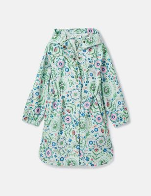 Joules Girls Floral Hooded Packaway Raincoat (2-12 Yrs) - 7y - Green Mix, Green Mix