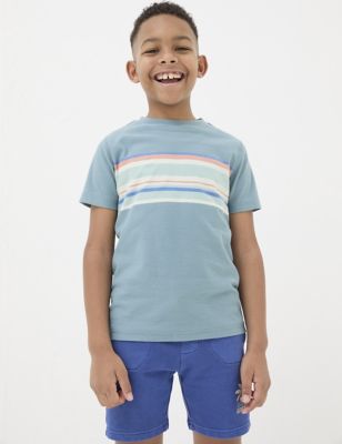 Fatface Boys Pure Cotton Striped T-Shirt (3-13 Yrs) - 3-4 Y - Teal Mix, Teal Mix