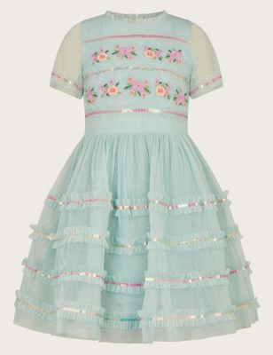 Monsoon Girl's Embellished Tulle Dress (3-15 Yrs) - 11y - Green Mix, Green Mix