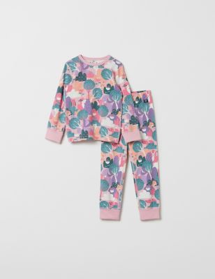Polarn O. Pyret Girls Cotton Rich Forest Print Pyjamas (1-10 Yrs) - 4-6 Y - Pink Mix, Pink Mix