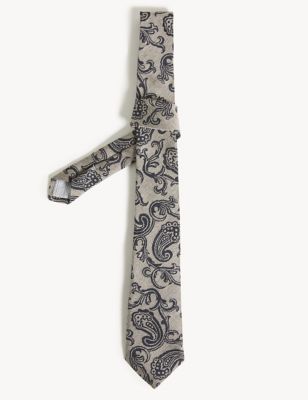 M&S Jaeger Mens Italian Woven Paisley Wool and Silk Tie