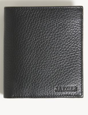 M&S Jaeger Mens Premium Leather Textured Bi-Fold Wallet - Black, Black