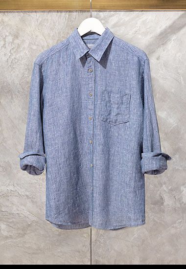 Mid blue men’s linen shirt